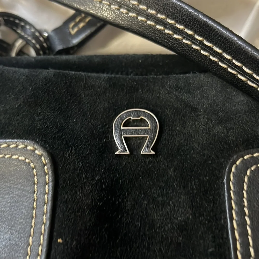 Etienne Aigner black leather shoulder purse (15” x 10.5” x  6”) - Picture 11 of 12